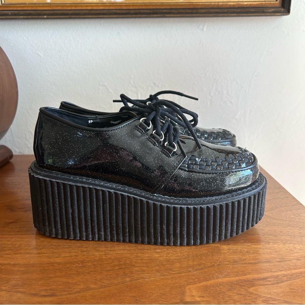 Demonia Black Glitter Creepers Platform Shoes Gem